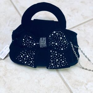Navy Blue Velvet Purse w/ Rhinestone Bow